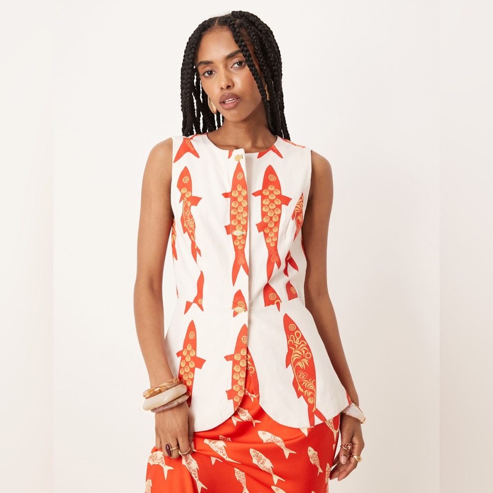 Never Fully Dressed Orange and White Fish Print Tank Top